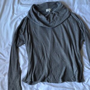 Lucky Brand Gray Ribbed Cowl Neck Sweater